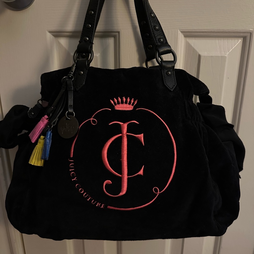 RARE AUTHENTIC 2011 JUICY COUTURE VELOUR BLACK DAYDREAMER SHOULDER BAG - Picture 5 of 5